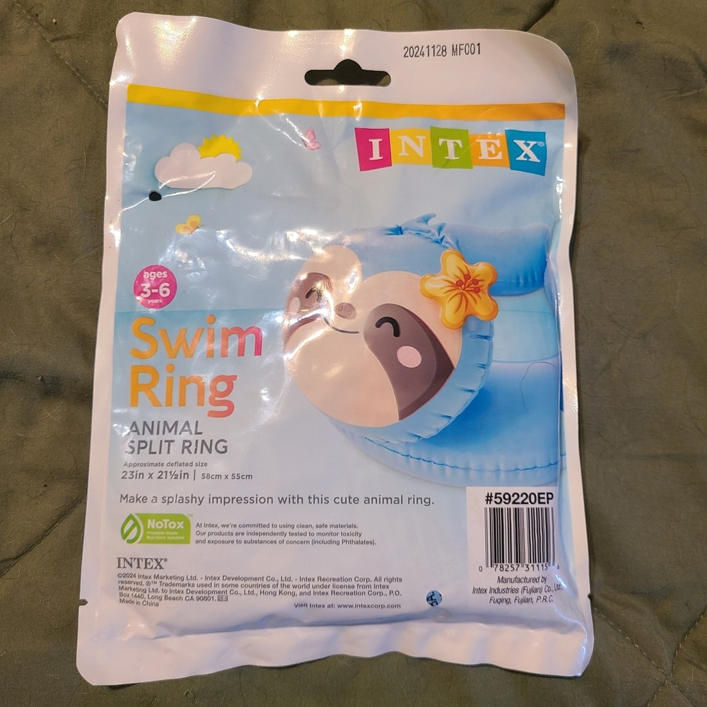 Intex Swim Ring Kids Ages 3-6 Blue Sloth Animal Split Ring Inflatable Float NEW